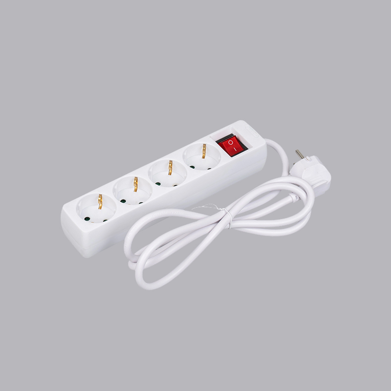 LOB-04K German type rectangular shaped 4-way power strip with switch Multi-Socket