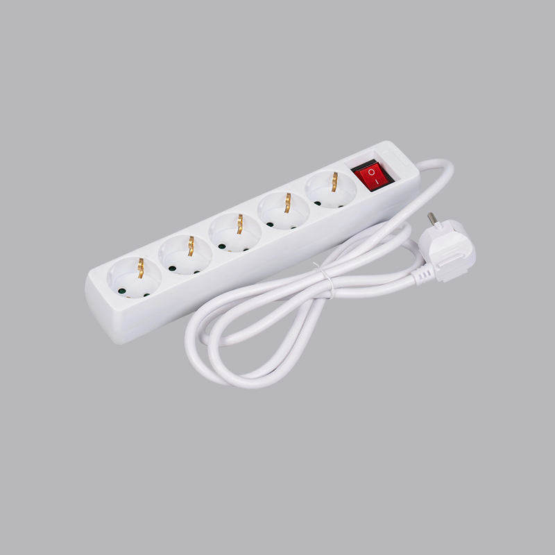 LOB-05K German type rectangular shaped 5-way power strip with switch Multi-Socket