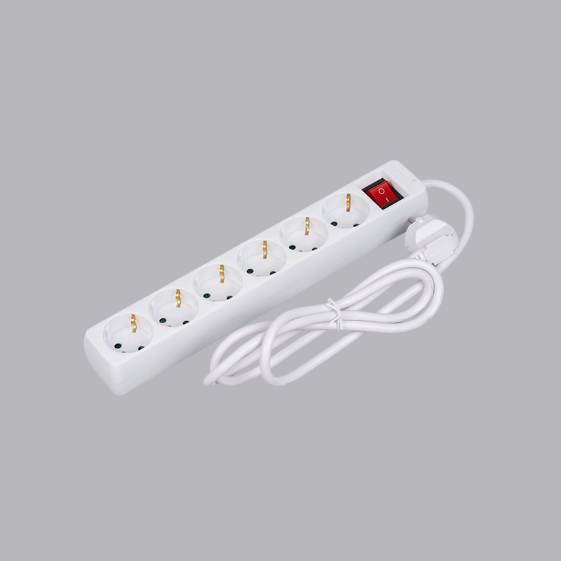 LOB-06K German type rectangular shaped 6-way power strip with switch Multi-Socket