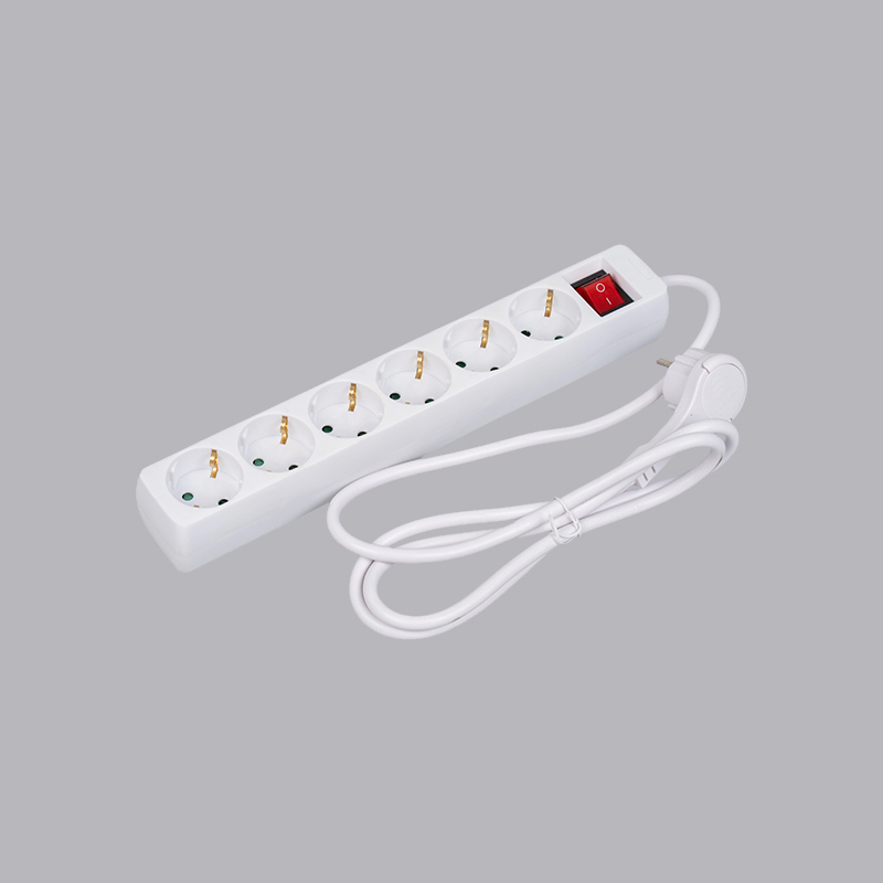 LOB-06KL German type rectangular shaped 6-way power strip with pull ring and switch Multi-Socket
