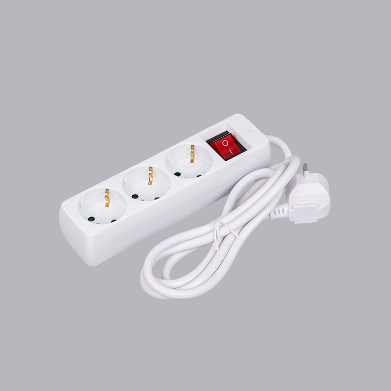 LOB-03K German type rectangular shaped 3-way power strip with switch Multi-Socket