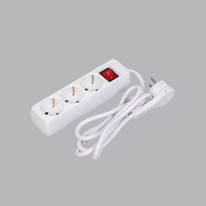 LOB-03KL German type rectangular shaped 3-way power strip with pull ring and switch Multi-Socket