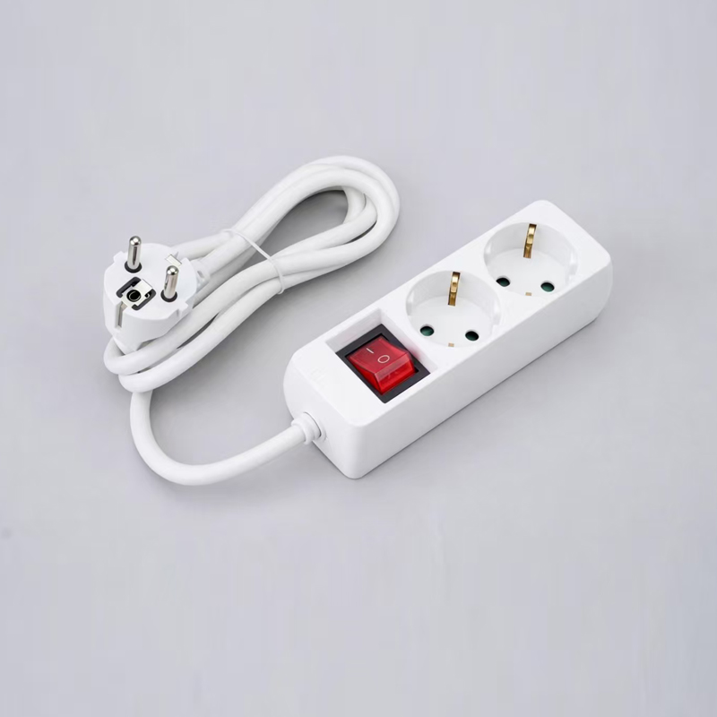 LOB-02K German type rectangular shaped 3-way power strip with switch Multi-Socket